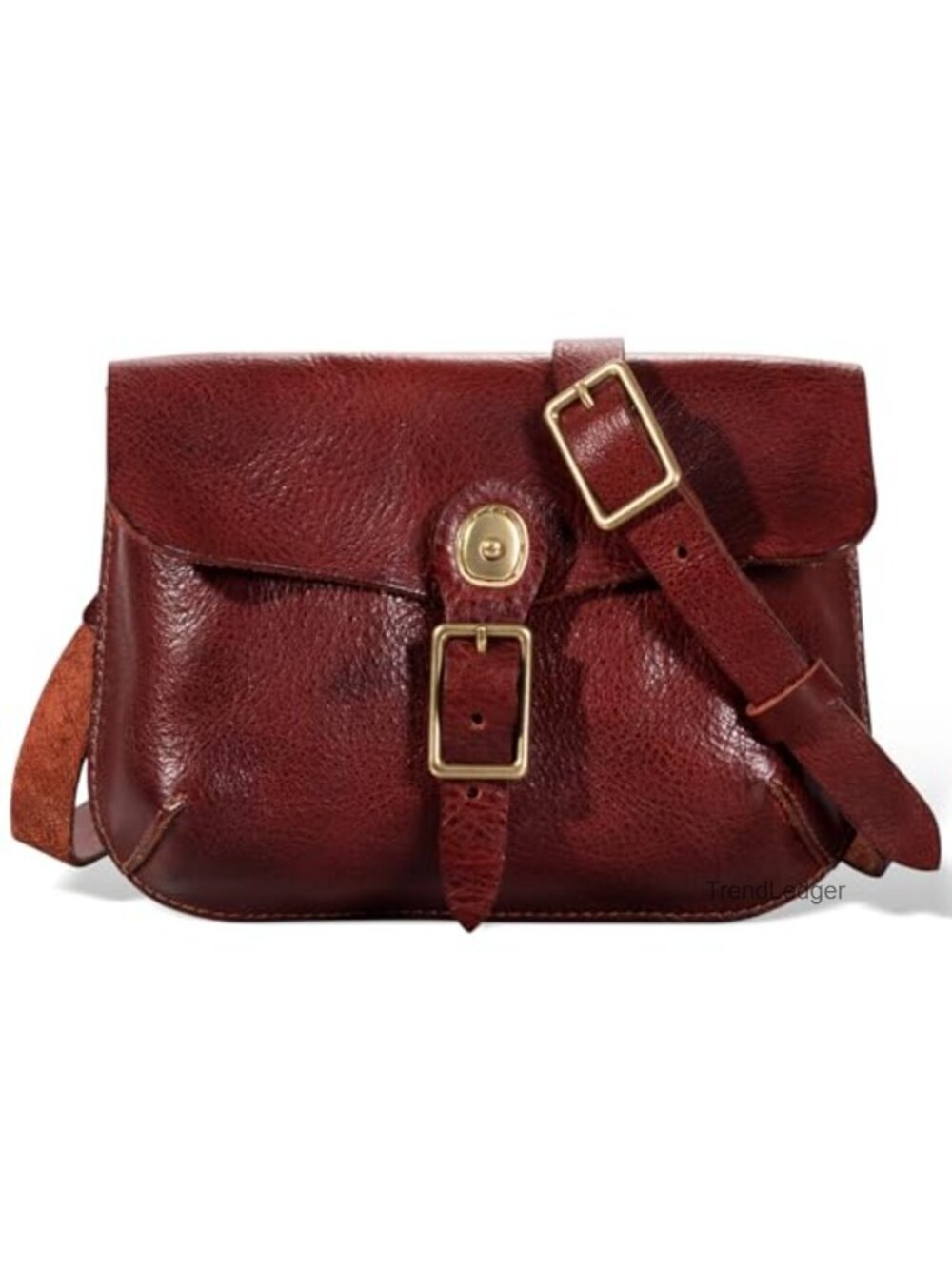 Vegetable-Tanned Genuine Leather Crossbody Bag Adjustable Strap Brass